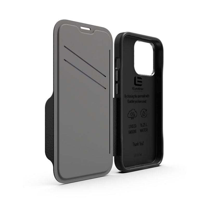 EFM Monaco Leather Wallet Case Armour with D3O 5G Signal Plus For iPhone 13 Pro (6.1" Pro) - Black/Space Grey