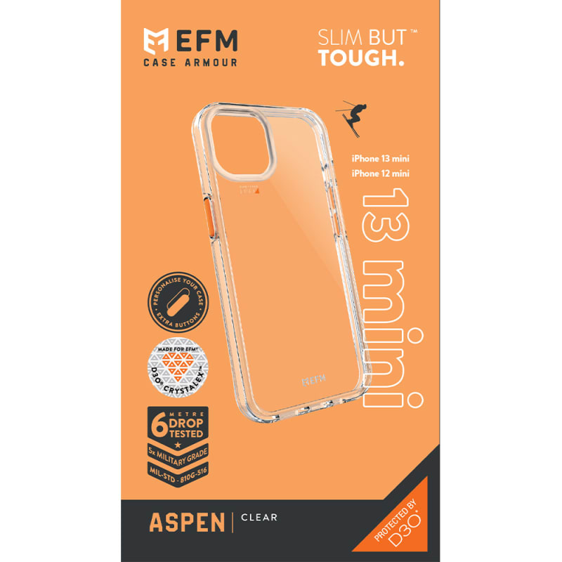 EFM Aspen Case Armour with D3O Crystalex For iPhone 13 mini (5.4") - Clear