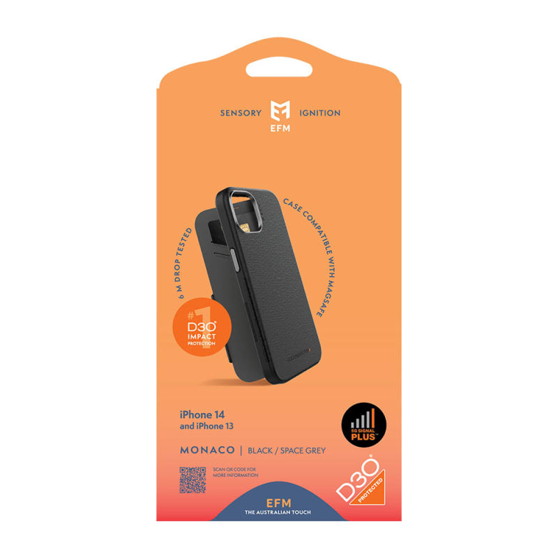 EFM Monaco Case Armour with ELeather and D3O 5G Signal Plus Technology For iPhone 13 (6.1")/iPhone 14 (6.1")