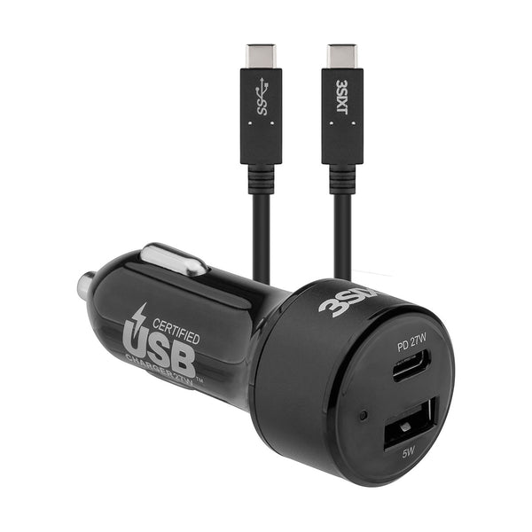 3SIXT Car Charger 27W USB-C PD + USB-C/C Cable 1m