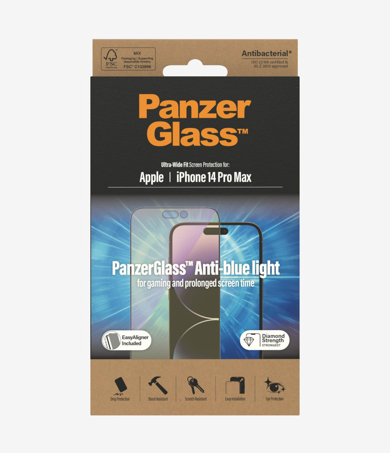 PanzerGlass UltraWide Fit AntiBluelight w/A for iPhone 14 Pro Max