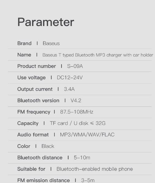 Baseus Car Bluetooth MP3 FM Transmitter Charger-Black