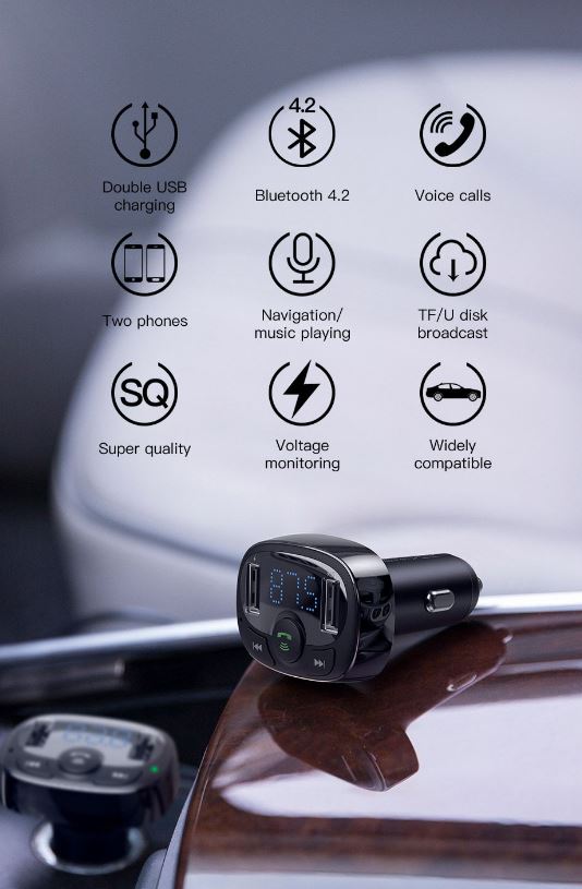 Baseus Car Bluetooth MP3 FM Transmitter Charger-Black